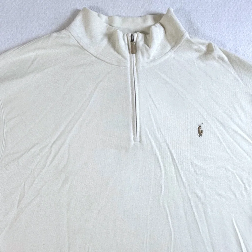 Polo Ralph Lauren 1/4 Zip Pullover Mens 2XB Estate Rib Cotton Cream White